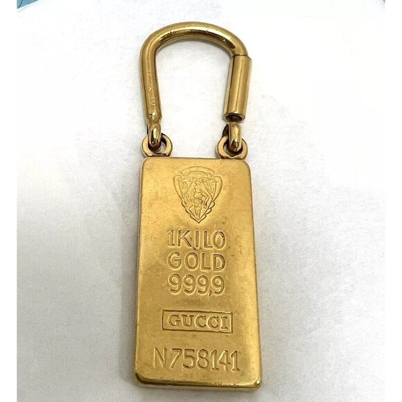 Gucci 1 Kilo Gold Plated Brass Key Chain Charm Vintage from 1980's Rare Genuine - Picture 8 of 8
